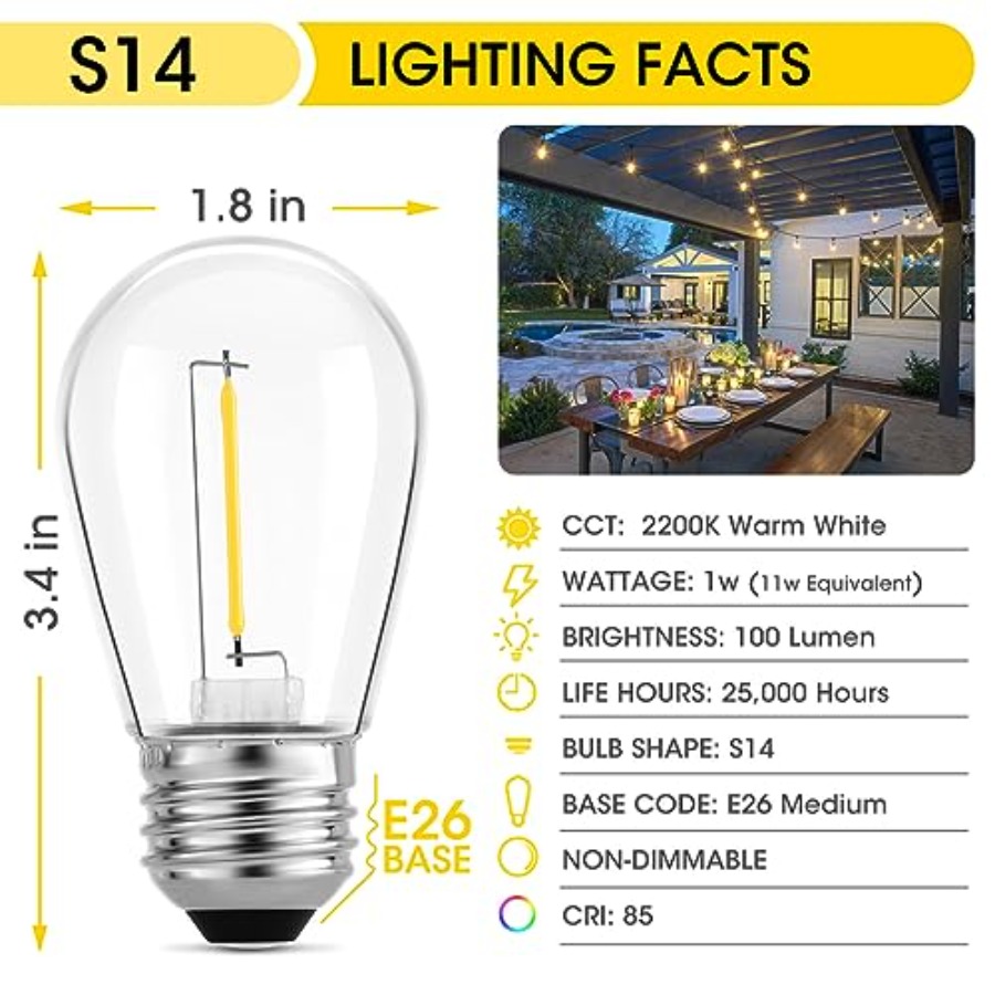 36팩 S14 LED 전구(야외 스트링 조명용), 파티 - Outdoor Lighting Battery 리뷰 및 가격