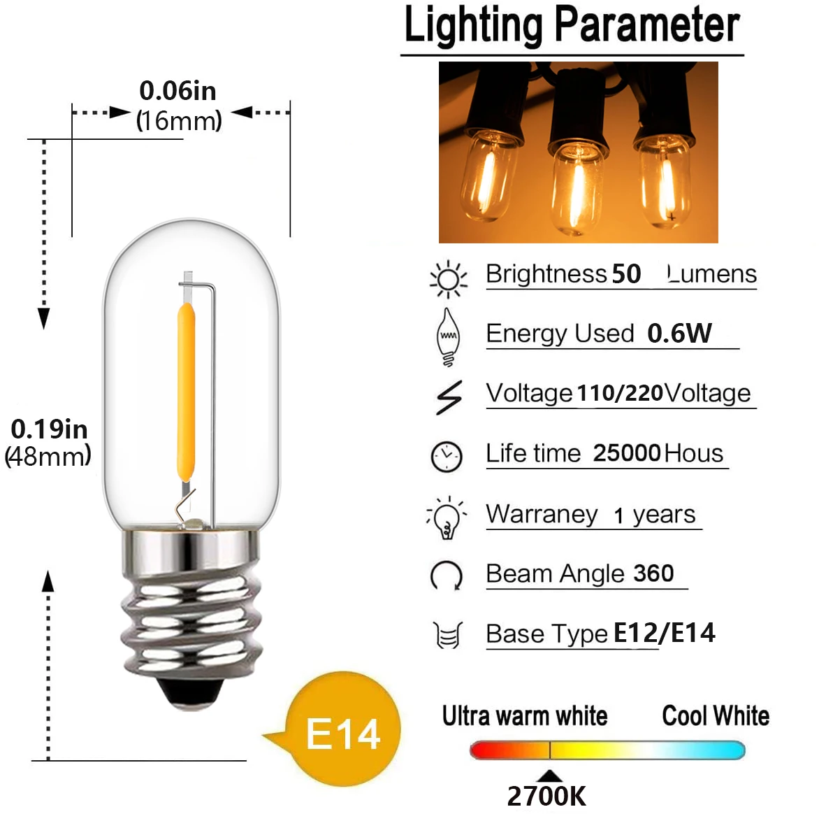 25개 LED T16 0.6W 스트링 교체 전구 E12 - Outdoor Lighting Glass Replacement 리뷰 및 가격