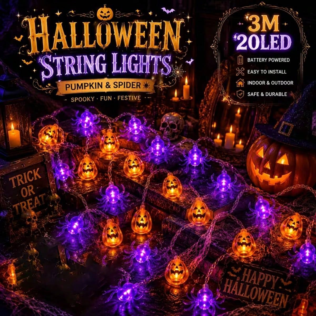 1개 할로윈 호박 10/20 LED 스트링 라이트 잭오 - Outdoor Lighting For Front Of House 리뷰 및 가격
