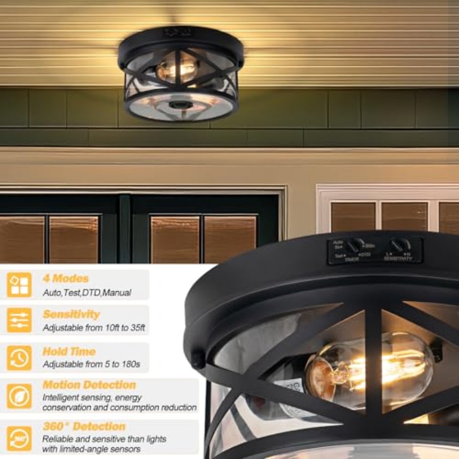 모션 센서 야외 천장 조명, 조절 가능한 블랙 플러시  - Outdoor Lighting Sensor 리뷰 및 가격