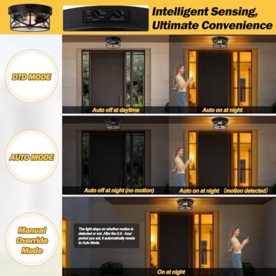 모션 센서 야외 천장 조명, 조절 가능한 블랙 플러시  - Outdoor Lighting Sensor 리뷰 및 가격