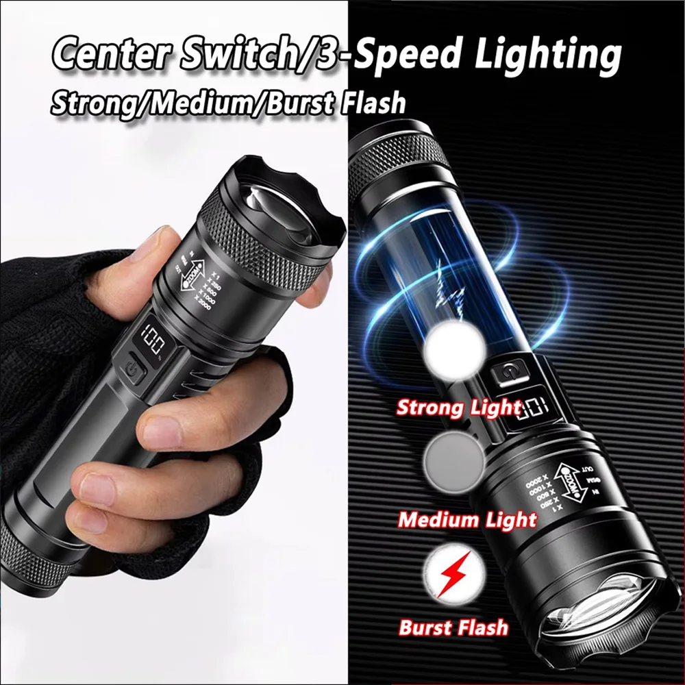 충전식 LED 손전등 줌 기능 포함 LCD 디스플레이  - Outdoor Lighting Construction 리뷰 및 가격