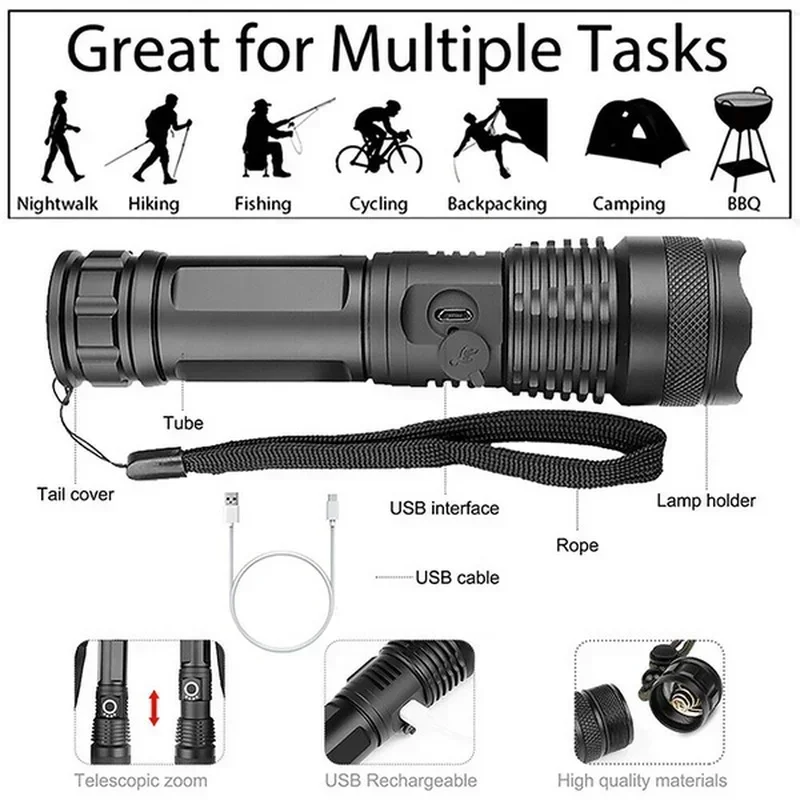 고출력 XHP70 LED 손전등 USB-C 충전식 토치 - Outdoor Lighting B&Q 리뷰 및 가격